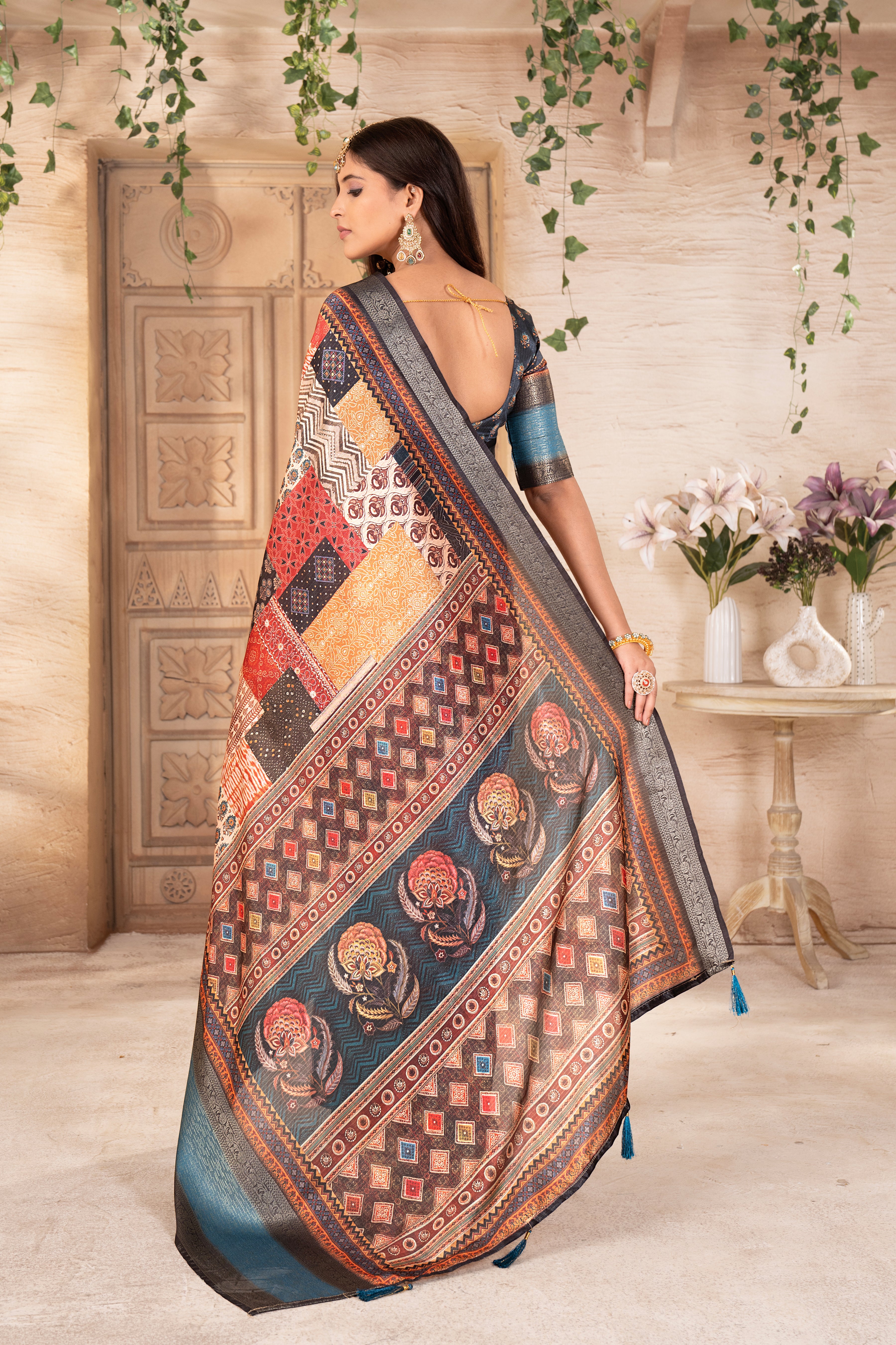Pranamita Premium Silk Ajrak Digital Print Pashmina Saree